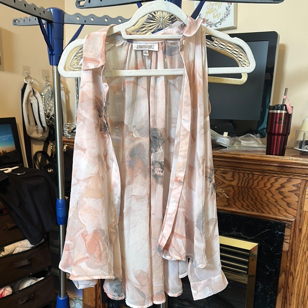 Jennifer Lopez Sheer Floral Blouse - Pink and Cream